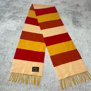 Glen Prince Vintage 100% Lambswool Scarf Scotland Yellow Gold Red Fringe Unisex